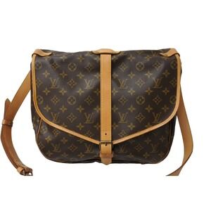 Louis Vuitton Gold Brown Bag Shoulder Saumur Canvas Leather